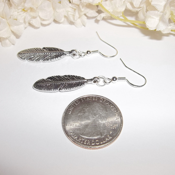 Bohemian Silver Feather Earrings Dangle Set 2290 - Picture 4 of 5